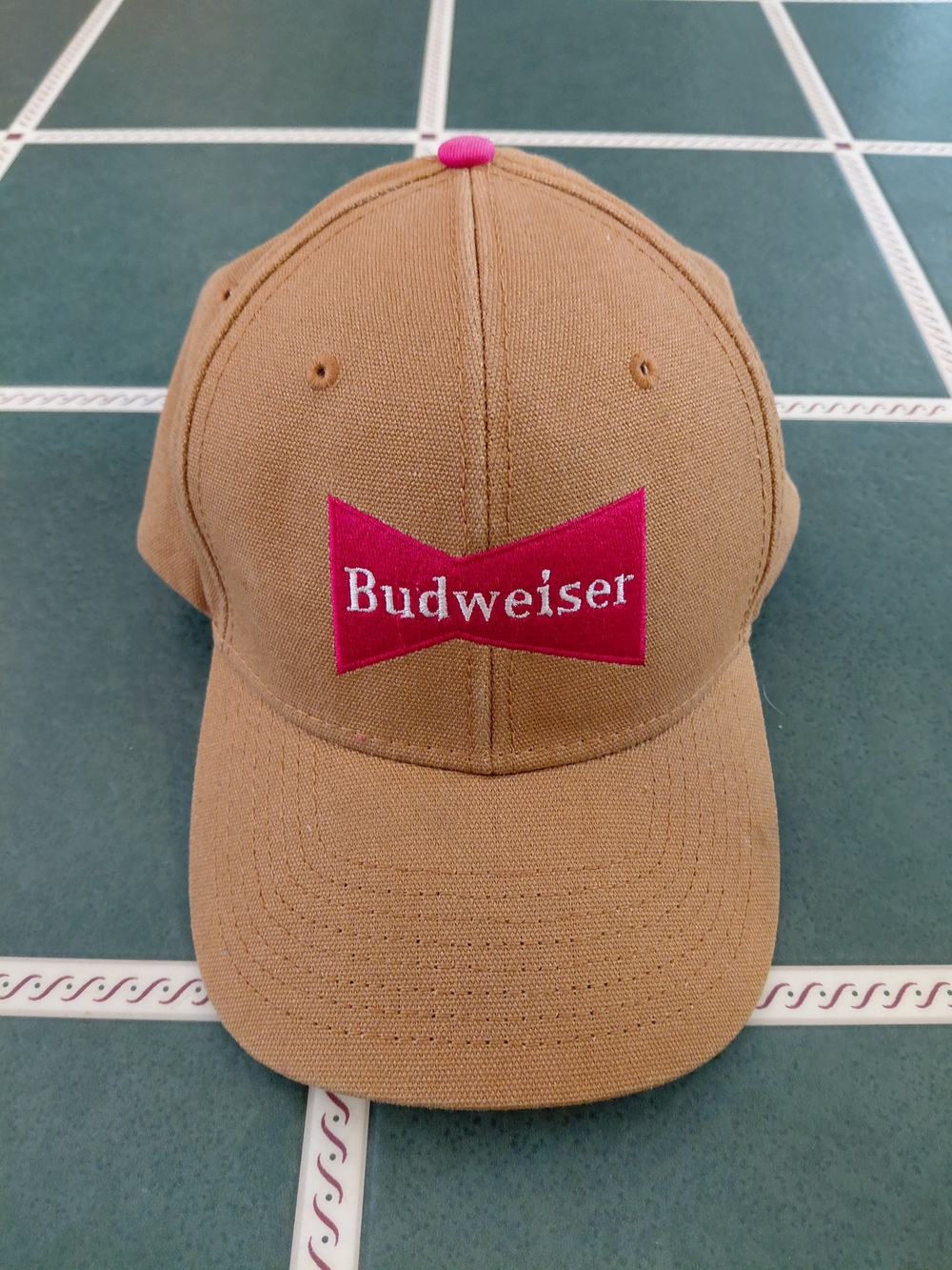 Budweiser Tan Canvas Baseball Cap with Red Logo